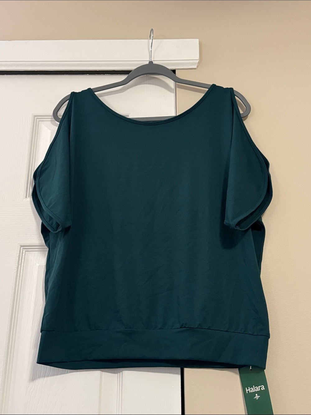 HALARA Teal Cold-Shoulder Short Sleeve Top